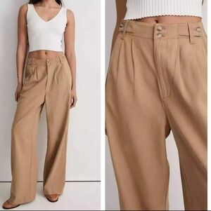Madewell Beige Tan Khaki Harlow Wide Leg Pants Relaxed Pleated Front Size 2